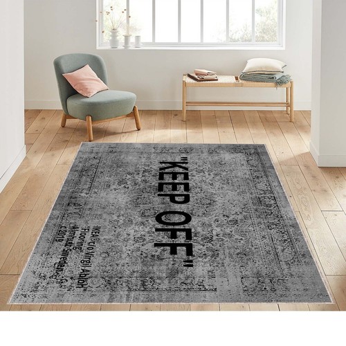 Alfombra gris oscuro y negra Word Keep Off, alfombra fresca, Keep Off, Keep Off, - Imagen 2 de 10