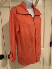 Lizwear Womans Small Orange Zip Up Sweat Shirt W Collar And 2 Pockets, Excellen