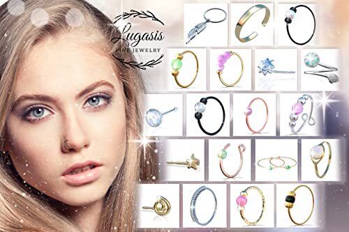 CLIP ON Fake Nose Ring - No piercing Needed - Gold Faux Fake Gold Nose Ring - Picture 3 of 8