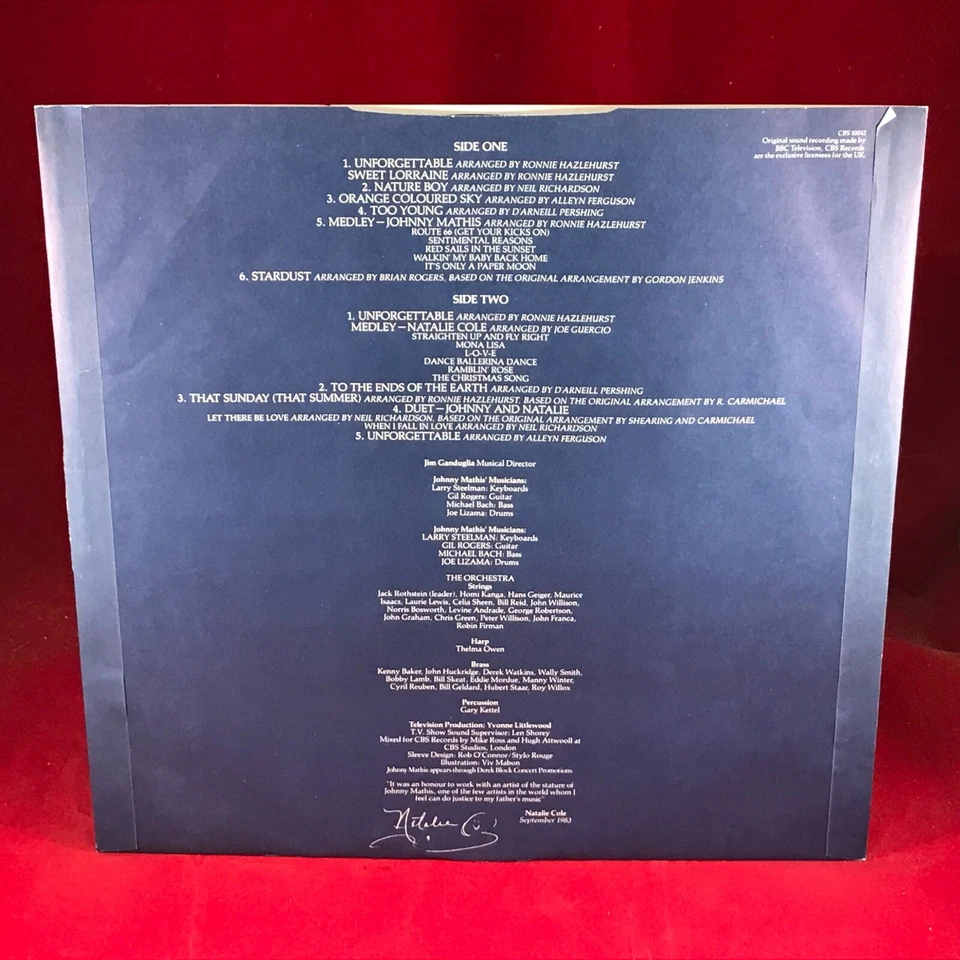 JOHNNY MATHIS and NATALIE COLE Unforgettable 1983 UK Vinyl LP + INNER CBS record - Image 4 of 4