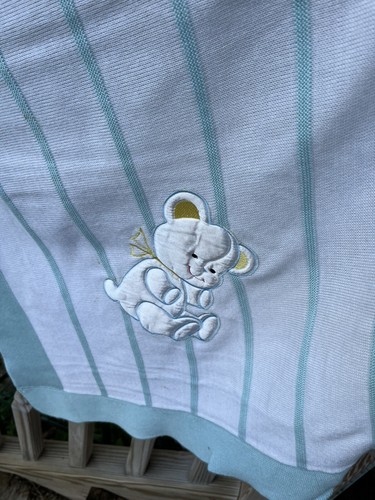 Carihitcs Baby Blanket Blue Teddy Bear Embroidery Cotton Venezuela Vtg 60s 70s - Picture 3 of 5