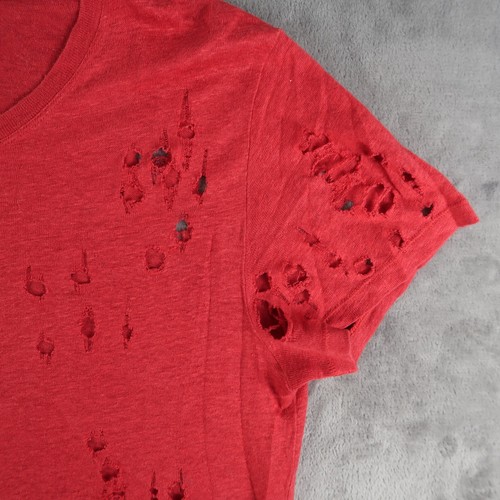 IRO Women's Round Neck Short Sleeves Distressed Basic T-Shirt Red Size S Small - Picture 3 of 10