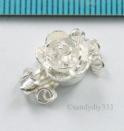1x BRIGHT STERLING SILVER 3-STRAND LOTUS FLOWER BOX CLASP 10mm (#2927) - Picture 2 of 5