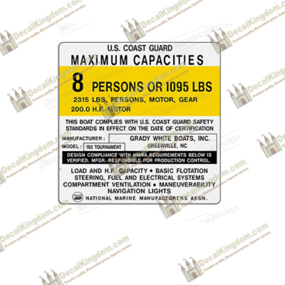 Tracker Marine Capacity Plate Decals Boat Maximum Occupancy Multiple Variations