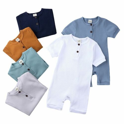 Newborn Baby Rompers Solid Color Clothes Girl Cotton Short Sleeve O-neck Infant - Picture 1 of 22