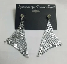 Accessory Connection Silver Tone Triangle Dots Dangle Pierced Jewerly Earrings