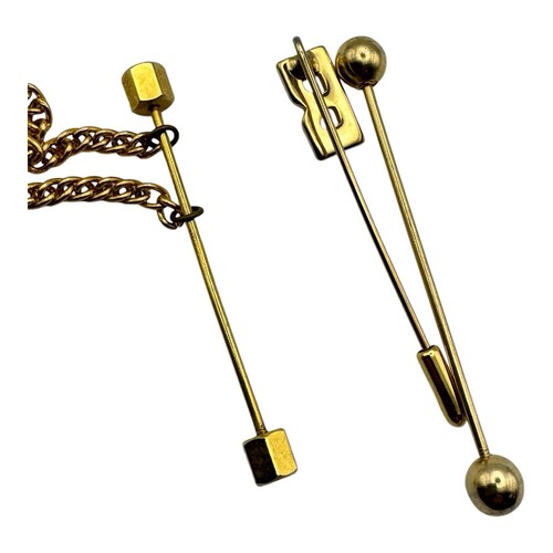 Set of 3 Vintage Gold Tone Stick Pins - Ball, Hexagon, Monogram B - Picture 4 of 4