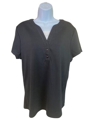 Madison Taylor Womens Henley Shirt XL Black Short-Sleeve Preppy Normcore