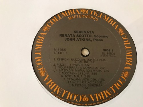 Renata Scotto Serenata John Atkins Piano Puccini Respighi Catalani Mascagni LP - Imagen 5 de 5