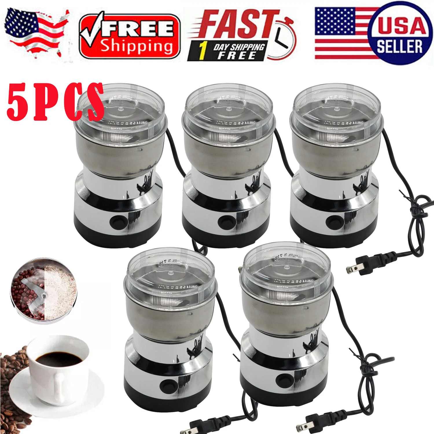 5PCS Electric Coffee Bean Grinder Nut Seed Herb Grind Spice Crusher Mill Blender