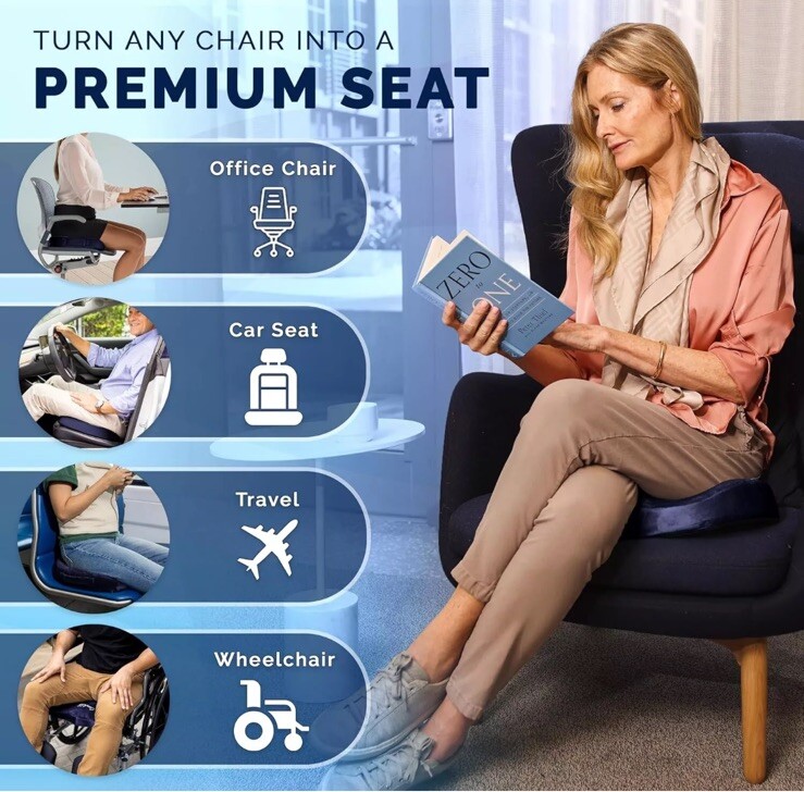 ComfiLife Gel Enhanced NonSlip Gel & Memory Foam Coccyx Seat Cushion