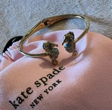 Kate Spade Gold Tone Paradise Found Seahorse Hinged Bracelet NY Fashion Ocean 💕