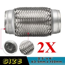 2pcs 2.5'' x 6'' Long Double Braided Exhaust Bellow Flexible Pipe Flex Joint