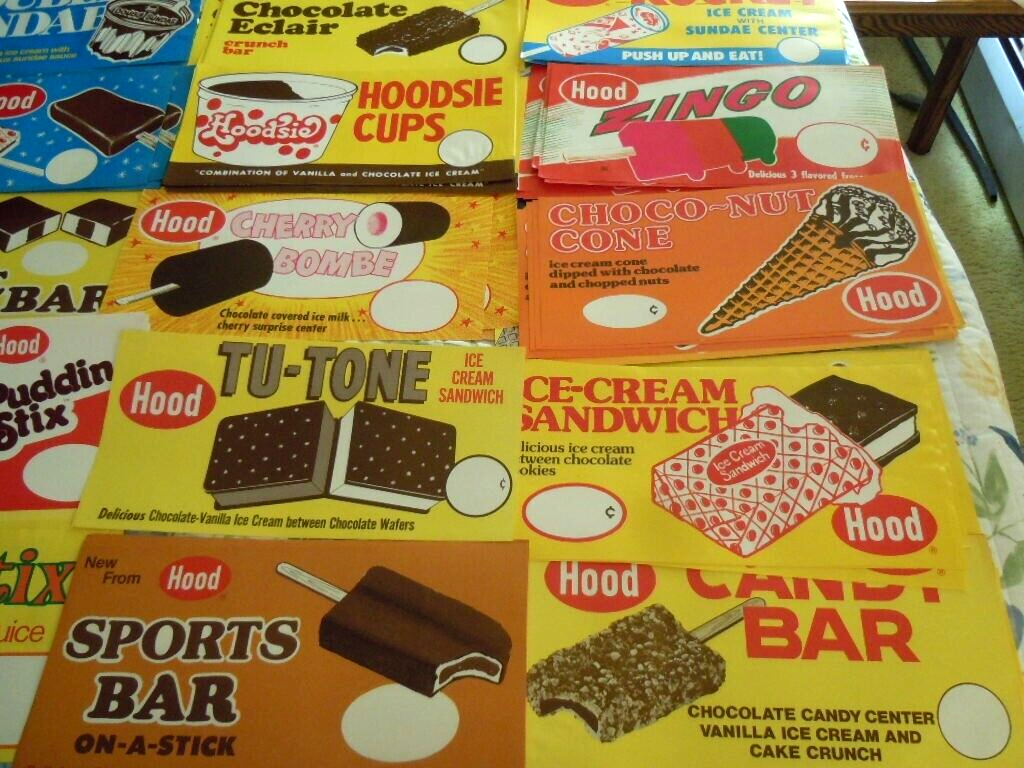 Lot/5 Market Ice Cream Bar Merchandising Posters-Hood Ice Cream Treats