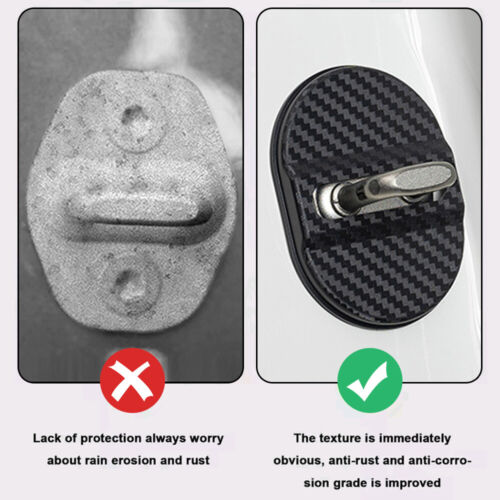 4Pcs Black Carbon Fibre Car Door Lock Protective Cover Anti Rust Accessories . - Bild 4 von 6