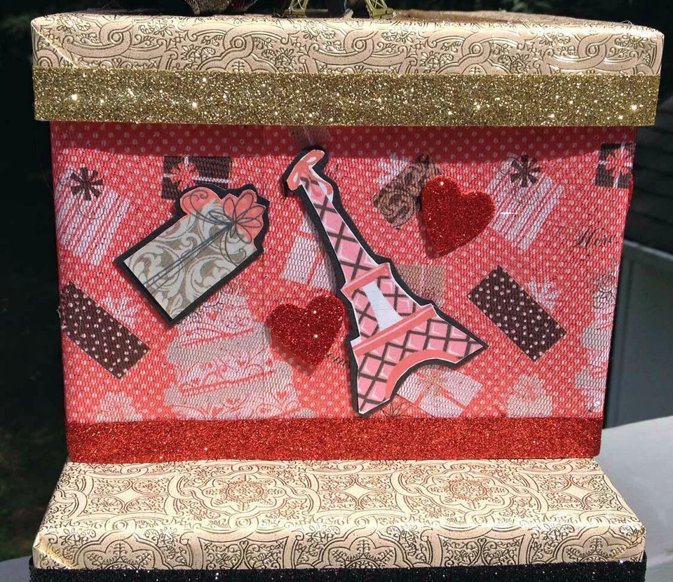 Paris Party 卡盒,Sweet 16,Quinceanera,红色,黑色,2 层,卡盒带插槽 — 第 3/4 张图片