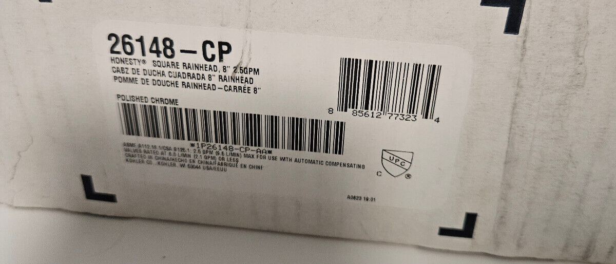 Kohler K26148CP Honesty 2.5 GPM Large 8" Square Rain Shower Head