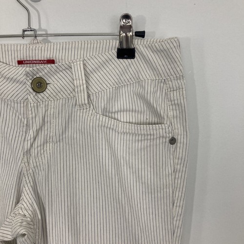Unionbay Womens Jeans Size 5 White Blue Stripe Wide Leg Stretch Denim Pockets - Picture 3 of 12