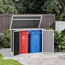 Grey Plastic Double Bin Store Bin Garden tidy shed outdoor storage dustbin cover