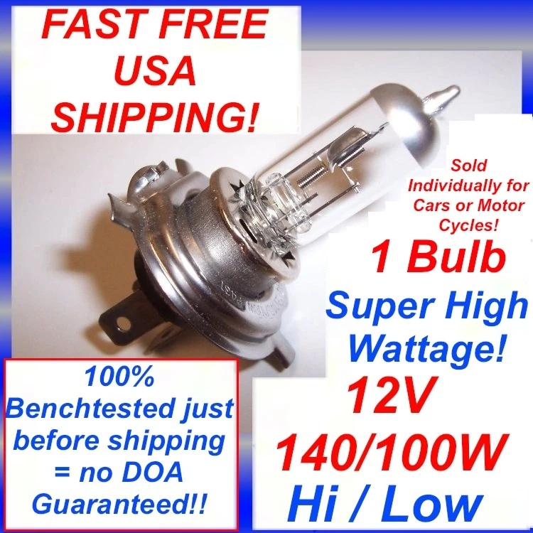 12V 140 100W H4 9003 HB2 Halogen High Watt Headlights bulb 140 100 1 Bulb