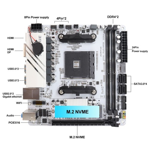 B350I-Plus ARGB Mini-ITX Motherboard AM4 - WiFi, 2x M.2 NVMe, DDR4 Ready - Picture 4 of 13