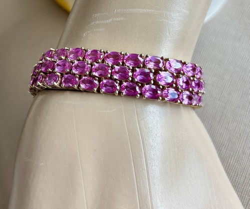 UTC Gold Plated Sterling Lab Created Pink Sapphire Bracelet - Picture 22 of 22