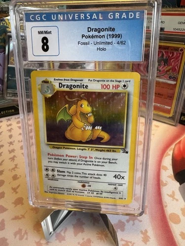 New Listing1999 Pokemon Fossil Holo #4 Dragonite CGC 8 NM MINT 4/62
