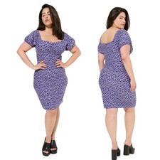 Torrid Betsey Johnson Mini Dress 4X 26 Purple Black Stretch Ruched Bodycon Sexy