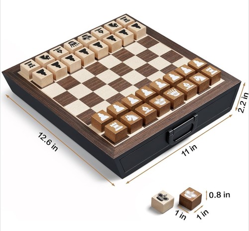 12.5" Wooden Chess Board Game Set - 2 Storage Drawers, Easy Square Pieces - Picture 2 of 6