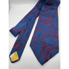 Vintage Mr John Beau Brummell Blue Red Paisley Polyester Wide Necktie USA Made