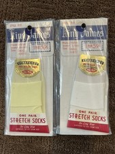Vtg NOS 40's-50's Nylon Stretch Ankle Socks Misses 6 - 8 1/2 White  Yellow