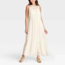 A New Day Cream Chiffon Maxi Dress, NWT, Size S
