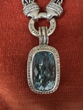 David Yurman Diamond Wheat chain Double Strand Necklace With Blue Topaz Diamond