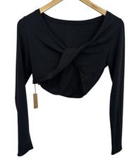Skims Soot Black Cotton Twist Cropped Longsleeve Shirt Womens Size Large NEW