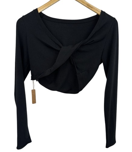 Skims Soot Black Cotton Twist Cropped Longsleeve Shirt Womens Size Large NEW - Bild 1 von 4