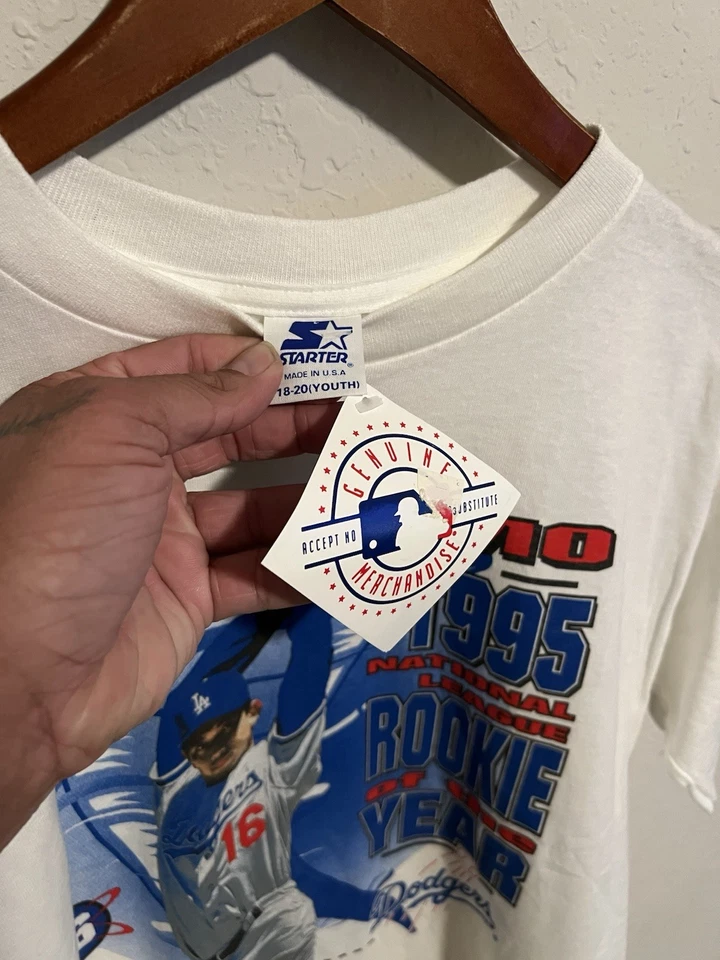 Camiseta vintage 1995 Los Angeles Dodgers Hideo Nomo Novato del Año Talla Juvenil Foto 4 de 4