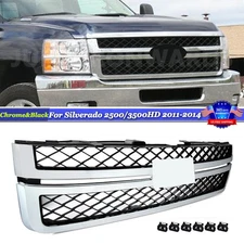Chrome & Black Mesh Grille Grill For Chevy Silverado 2500 HD 3500 HD 2011-2014