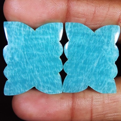 63.45 CT Untreated Amazonite Pair Cabochon Gemstone Jewelry 23x30x4 mm TP658
