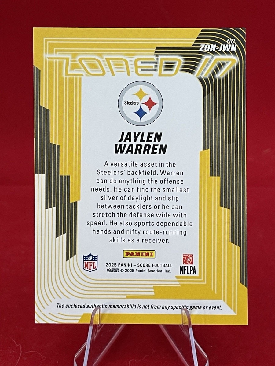 2025 Panini Score Zoned In Jaylen Warren Patch #ZON-JWN Pittsburgh
