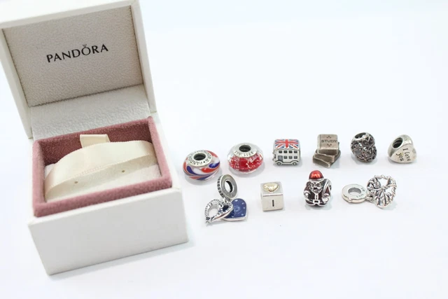 5 Pandora Sterling Silver Charms Glass Heart Stone Set Enamel x 10 (30g)