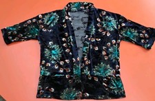 Kiabi Velvet Devore Peacock Feather Print Kimono Style Jacket S/M 12 Vintage 90s