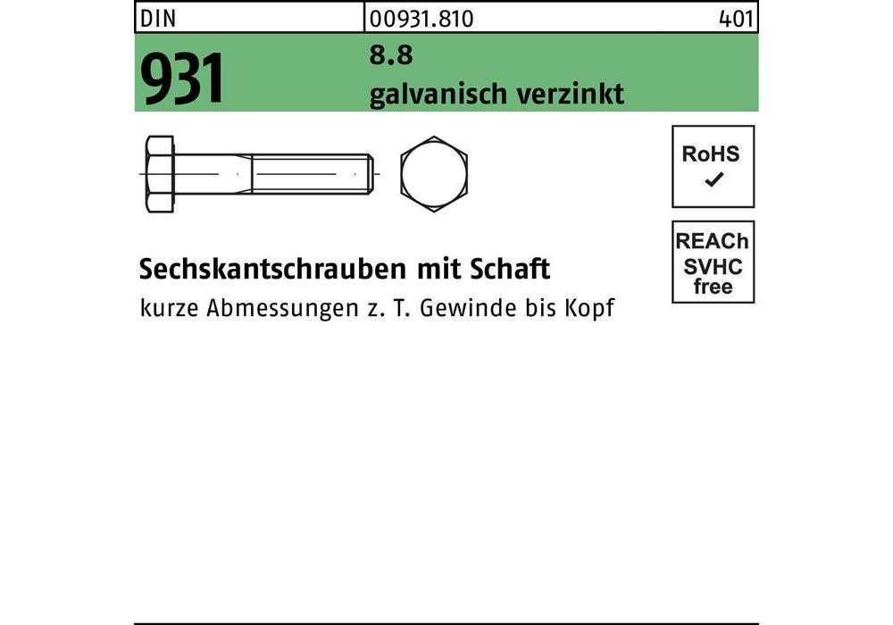 Рейхерское защитное устройство DIN 931 m.Schaft M 30 x 120 8,8 гальваническое покрытие
