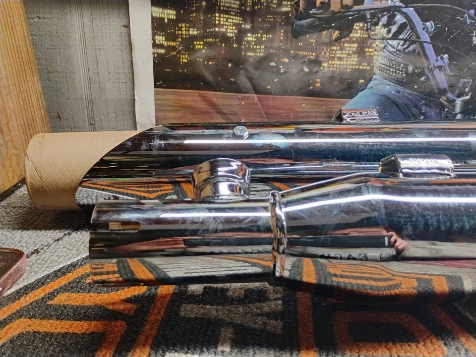HARLEY DAVIDSON CYCLE SHACK Slip On Muffler Set, Chrome New Never Used Foto 4 de 4