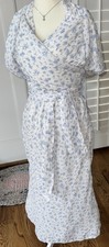 NWT ASOS DESIGN PUFF SLEEVE WRAP Ditzy DRESS WOMENS US 14 Open Back CHINA BLUE