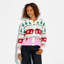 Women's Holiday Icons Festive Graphic Cardigan - Cream