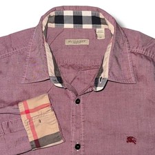 Burberry Brit Mens Medium Burgundy Red Nova Check Cuff Long Sleeve Button Shirt