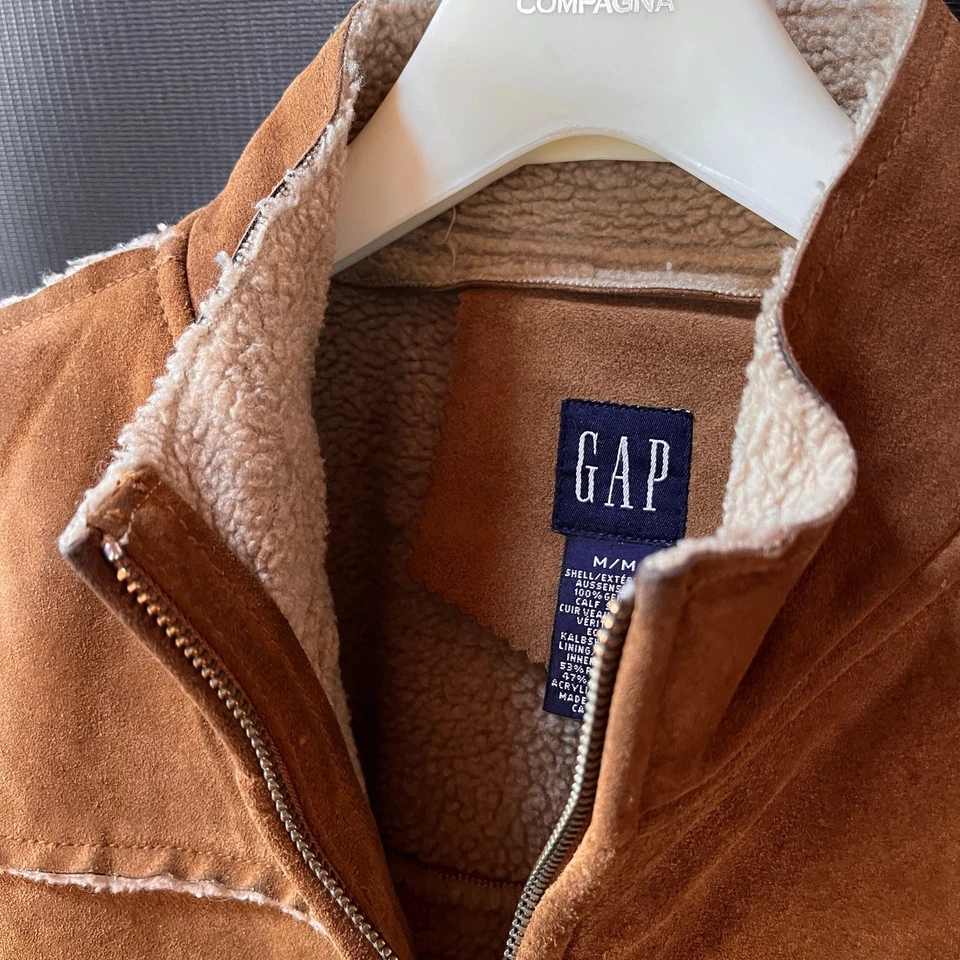 GAP Calf Suede Sherpa Lined Western Jacket Brown Tan Size M - Image 3 of 4