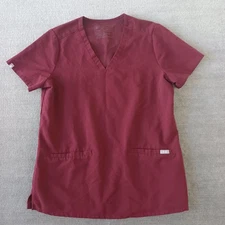 Figs Scrubs Top Womens Small Burgundy V-Neck Short Sleeve Lightweight Stretch