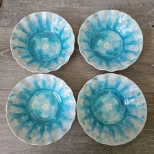 Pier 1 One Imports Marble Wave Turquoise Melamine Coastal Beach Lake 4 Bowl Set