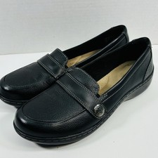 Clark's Cora Daisy Tumbled Leather Loafers 8.5 Black Casual Flats Comfort NEW